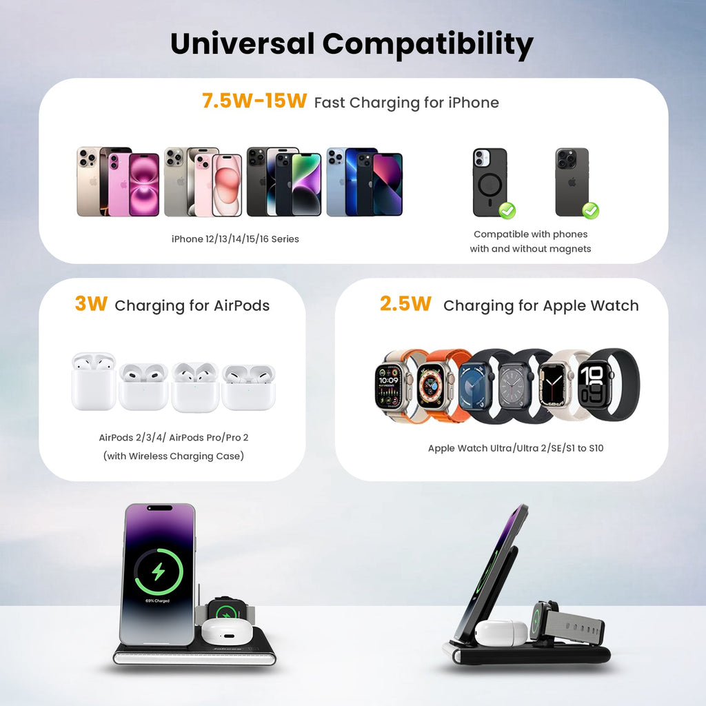 Station de recharge sans fil pliable 4 en 1 / 4-In-1 Foldable Wireless Charging Station