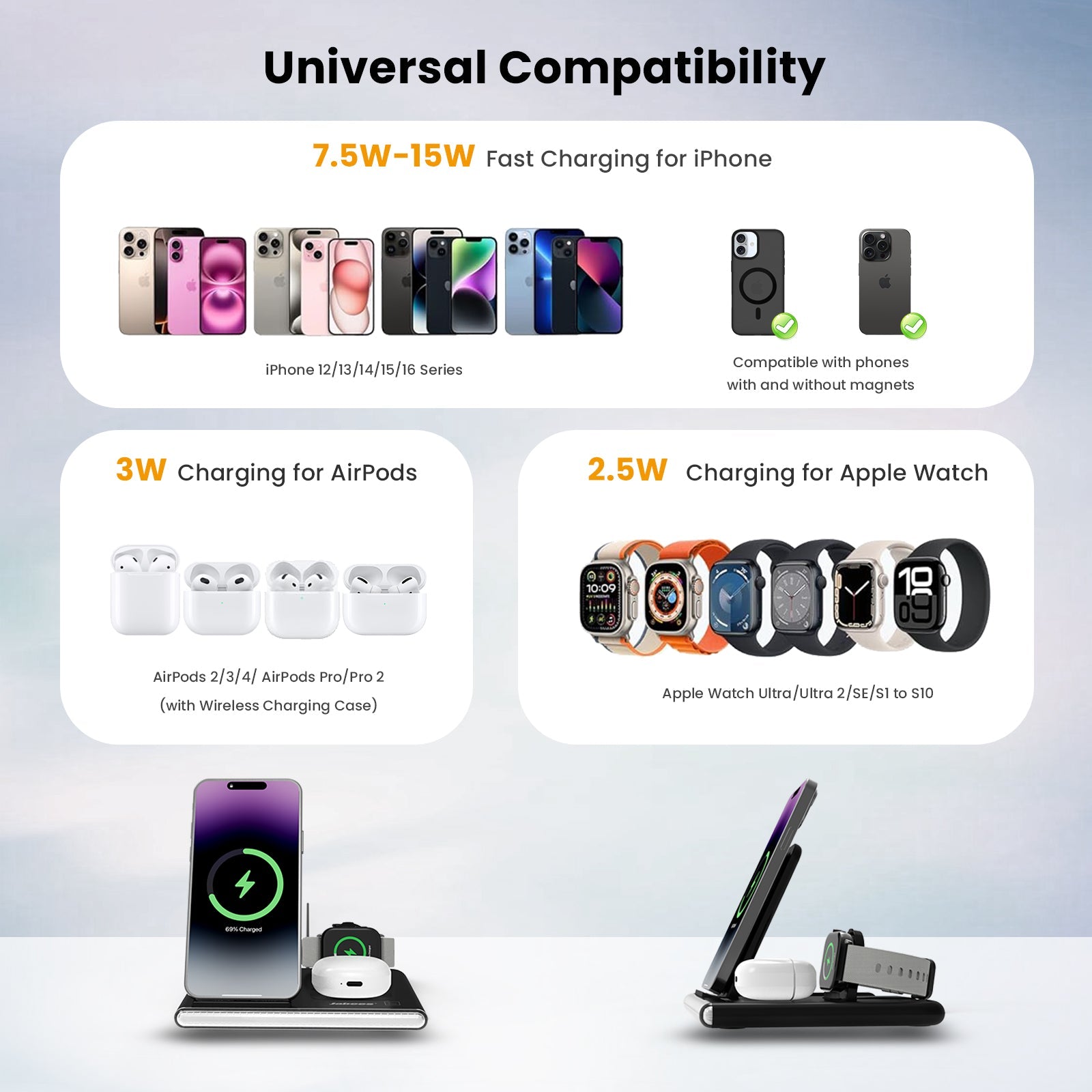 Station de recharge sans fil pliable 4 en 1 / 4-In-1 Foldable Wireless Charging Station