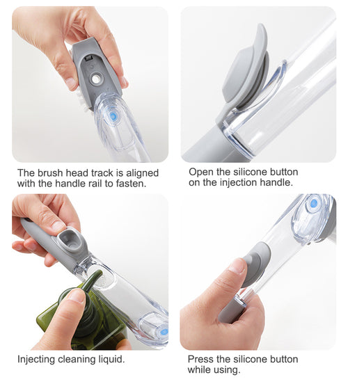 Brosse de nettoyage avec distributeur automatique de liquide vaisselle / Automatic Liquid Dispenser Handle Kitchen Cleaning Brush