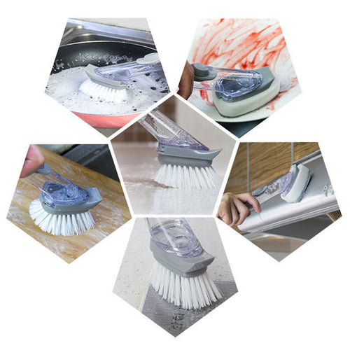 Brosse de nettoyage avec distributeur automatique de liquide vaisselle / Automatic Liquid Dispenser Handle Kitchen Cleaning Brush